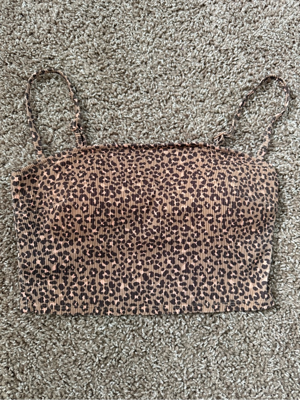 aerie Leopard Smocked Crop Cami - Brown/Black